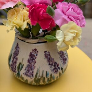 Painted Lavender Small Vase with Flower Frog