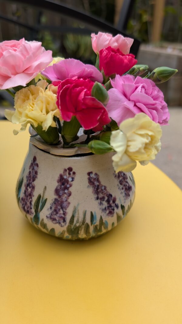 Painted Lavender Small Vase with Flower Frog