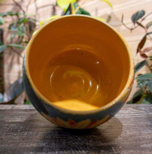 Blue & Yellow Sunflower Vase with Ceramic Frog - Image 5
